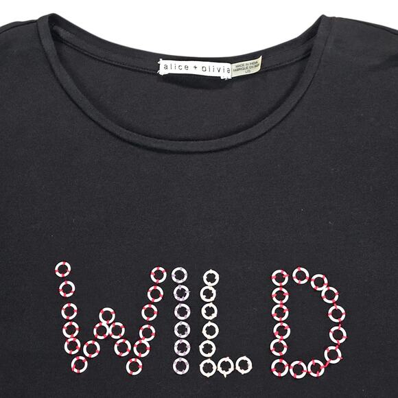 Alice and Olivia Shirt Women Size Large Black Tee Wild Child Casual Short Sleeve - Picture 4 of 12